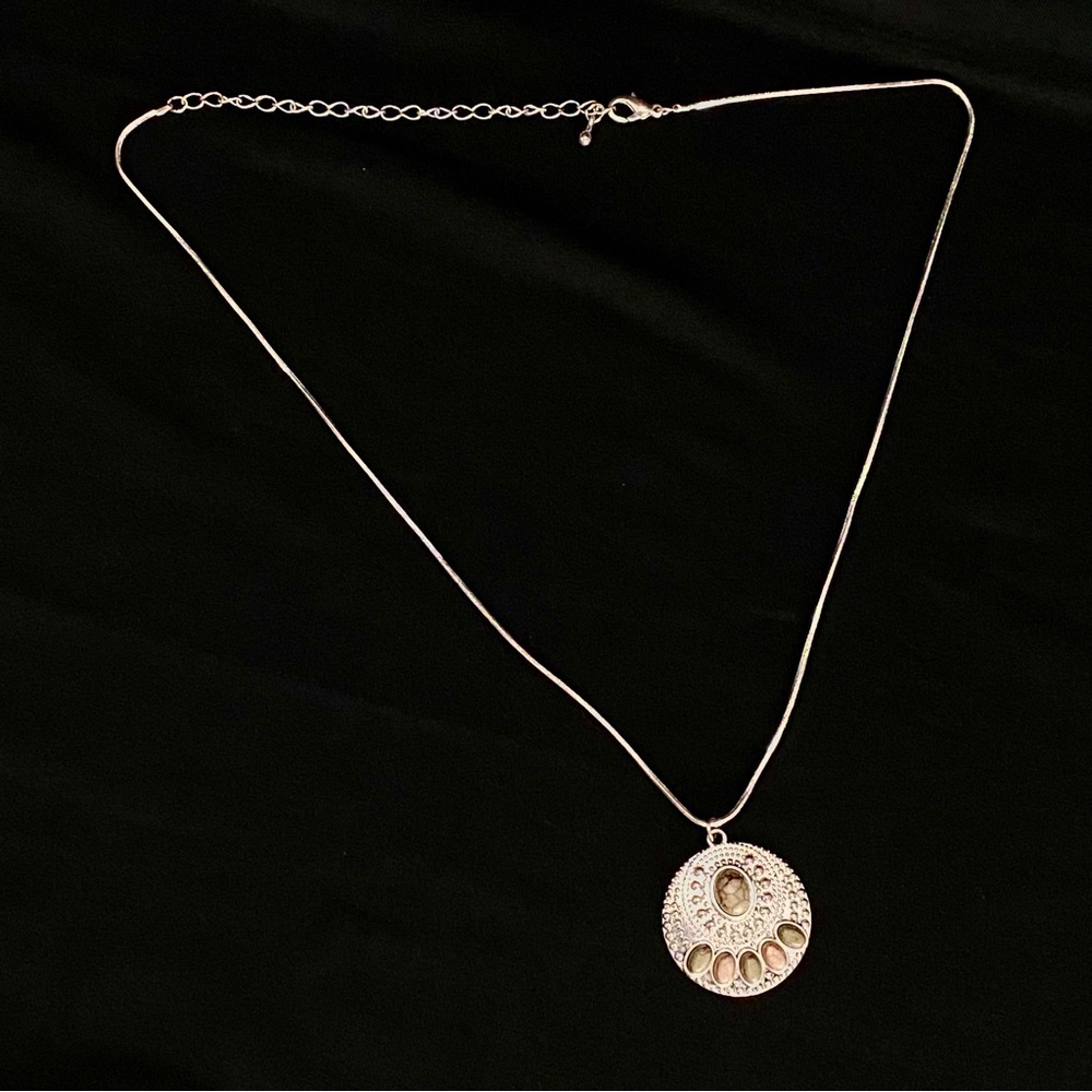 Silver-Tone Multistone Circular Pendant Necklace - Picture 2 of 4